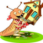 termite eating a house - cartoon